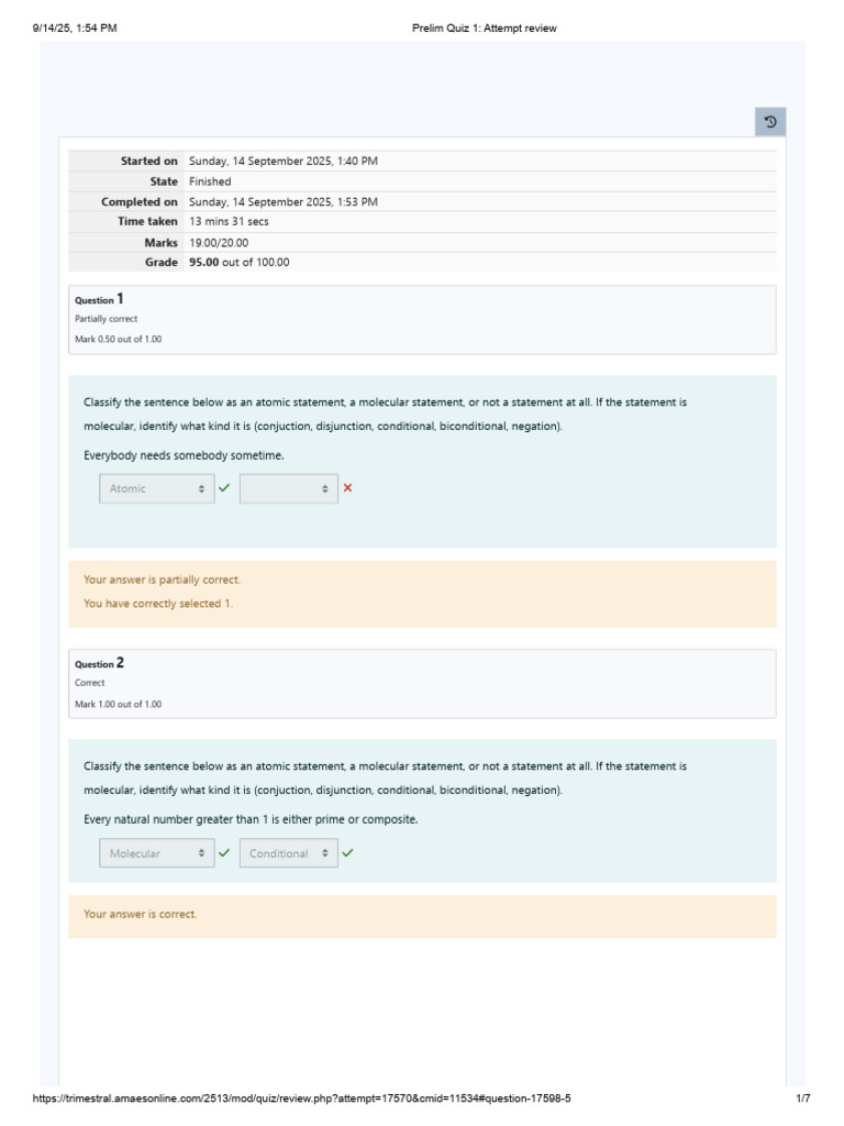 Prelim Quiz 1 Results and Review | PDF | Mathematics | Mathematical Logic
