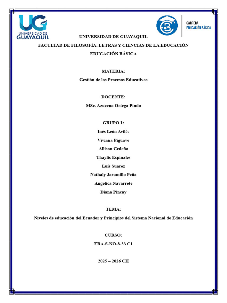 Niveles y Principios de Educación en Ecuador | PDF | Educación de la ...