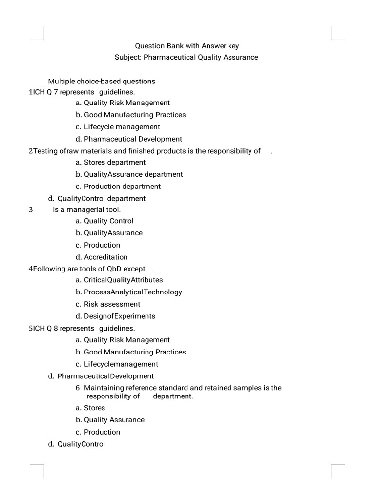 Pharmaceutical Quality Assurance Question Bank | PDF | Business