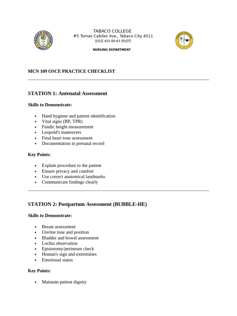 Nursing OSCE Practice Checklist | PDF | Breastfeeding | Infants