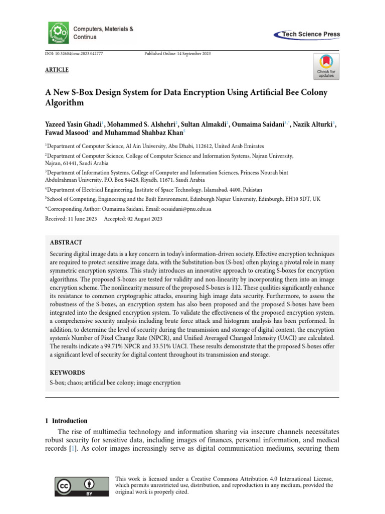 S-Box Design for Image Encryption Using ABC | PDF | Chaos Theory | Key ...