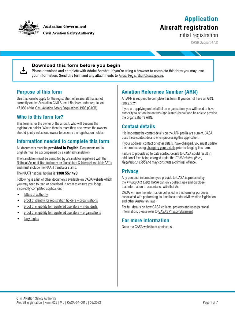 Aircraft Registration Application Form 029 | PDF | Payments | Aircraft