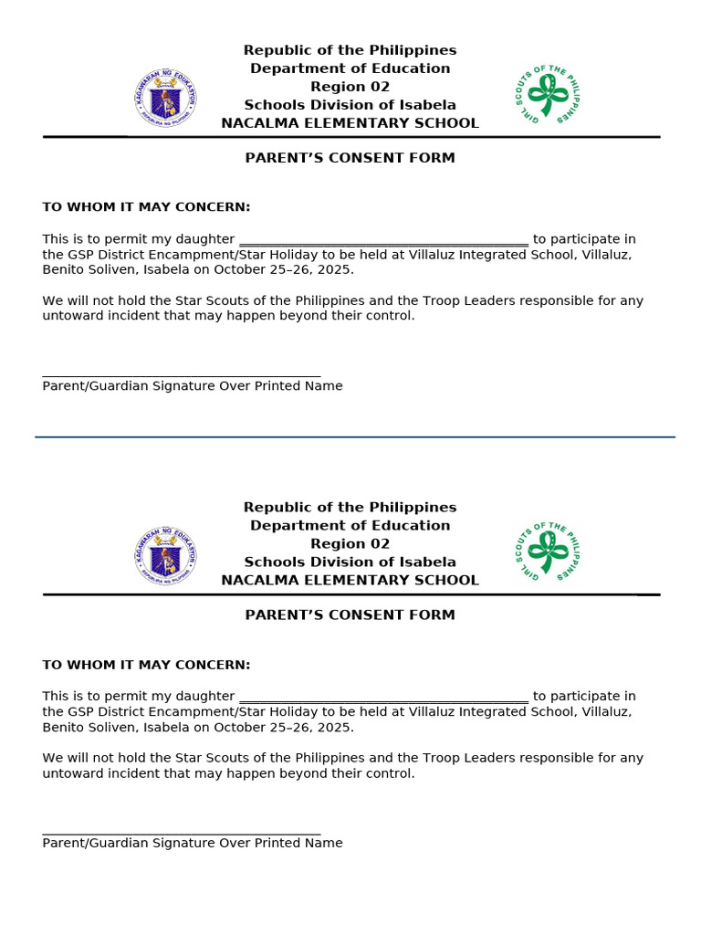 Parent Consent Form for GSP Encampment | PDF