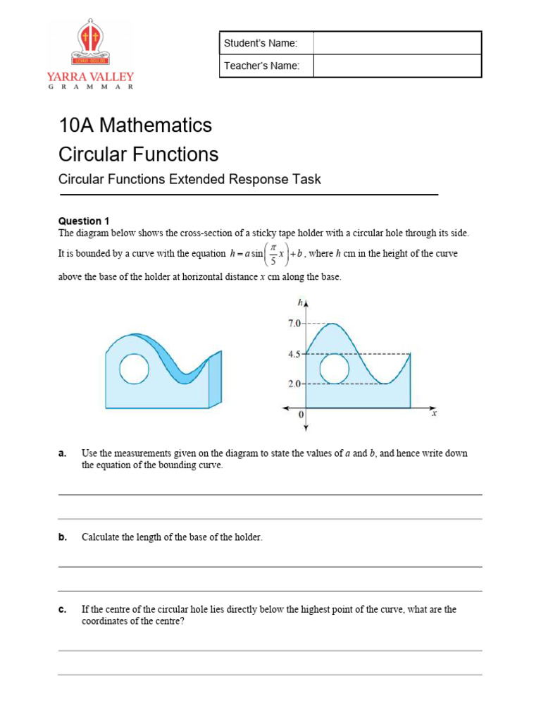 Circular Functions Math Task Guide | PDF | Temperature | Curve