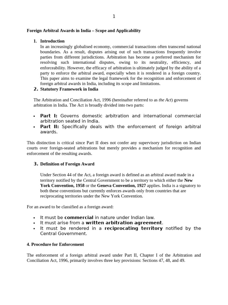 Enforcing Foreign Arbitral Awards in India | PDF | Arbitration | Public ...