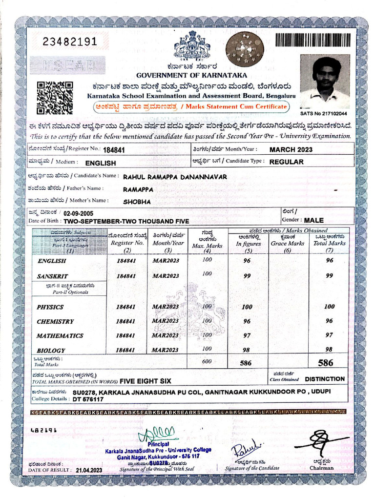 Class 12 TH Marks Card | PDF