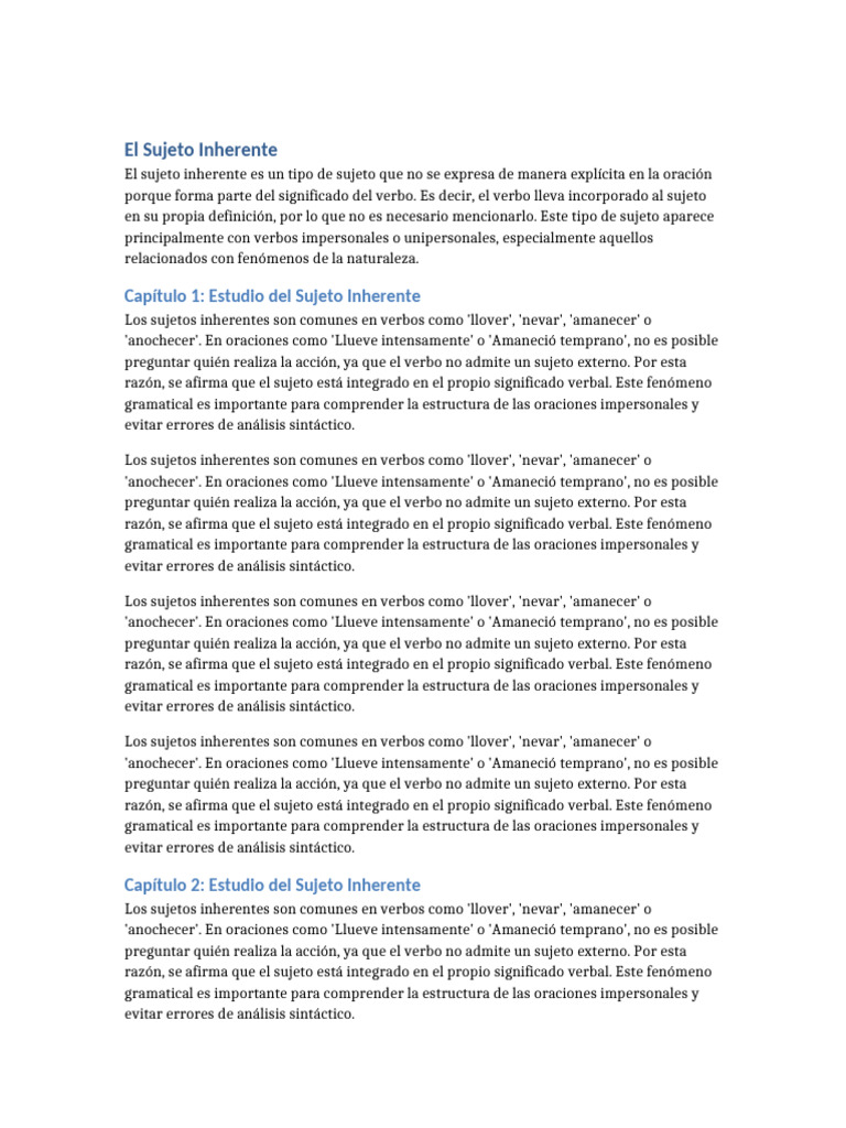 Sujeto Inherente 11 Paginas | PDF | Asunto (gramática) | Verbo
