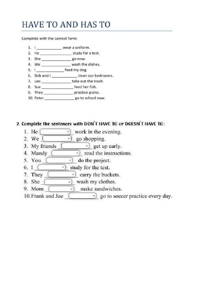 HAVE TO HAS TO | PDF