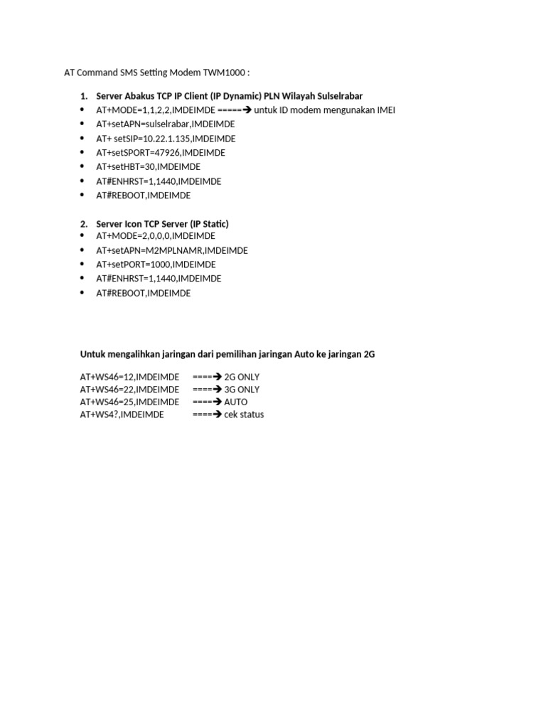 Pengaturan AT Command Modem TWM1000 | PDF