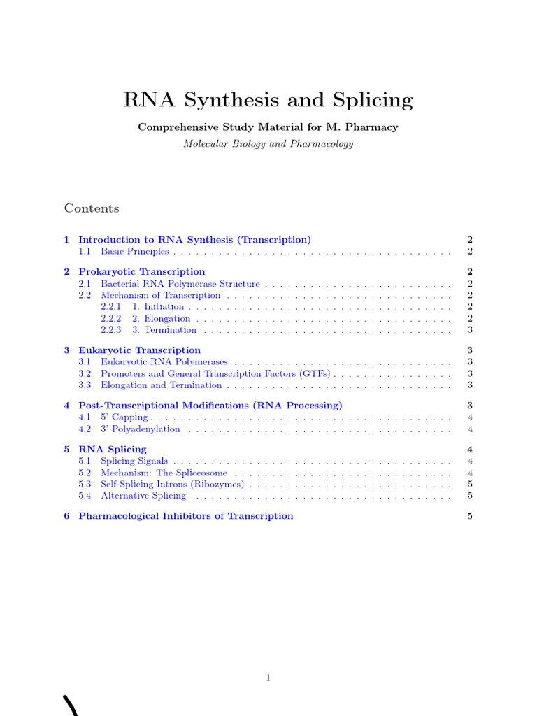 RNA Synthesis and Splicing | PDF | Rna Splicing | Rna
