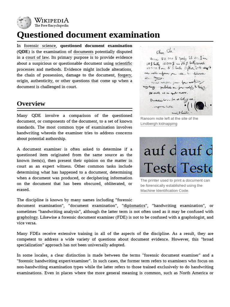 Forensic Document Examination Overview | PDF
