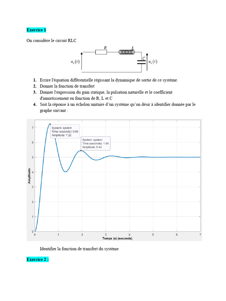 Analyse des systèmes RLC et réponses dynamiques | PDF