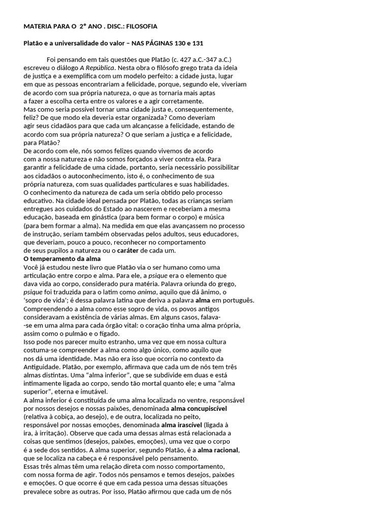 Platão: Justiça e Temperamentos Humanos | PDF | Alma | Platão