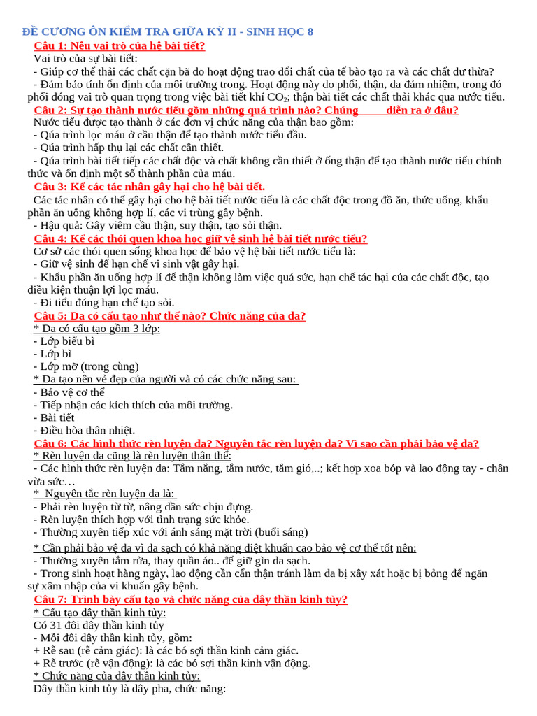 Sinh 8 - Đc Ôn Giữa Hoc Kì 2 .2023 | PDF