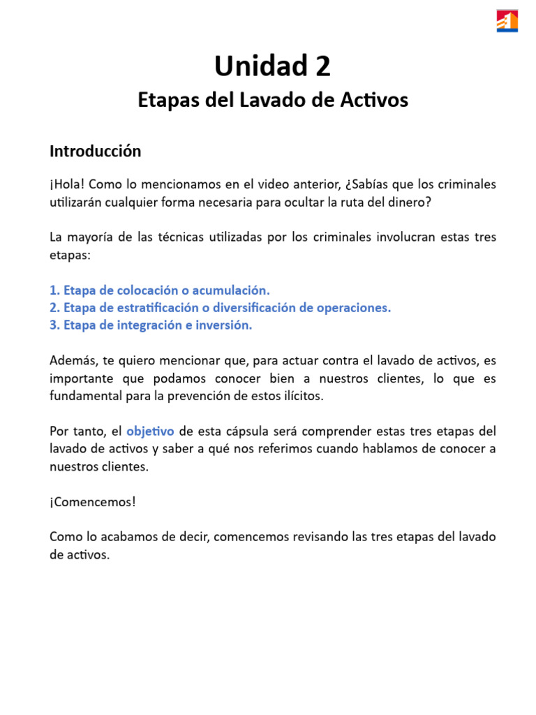 Etapas del Lavado de Activos Explicadas | PDF | Lavado de dinero | Bancos