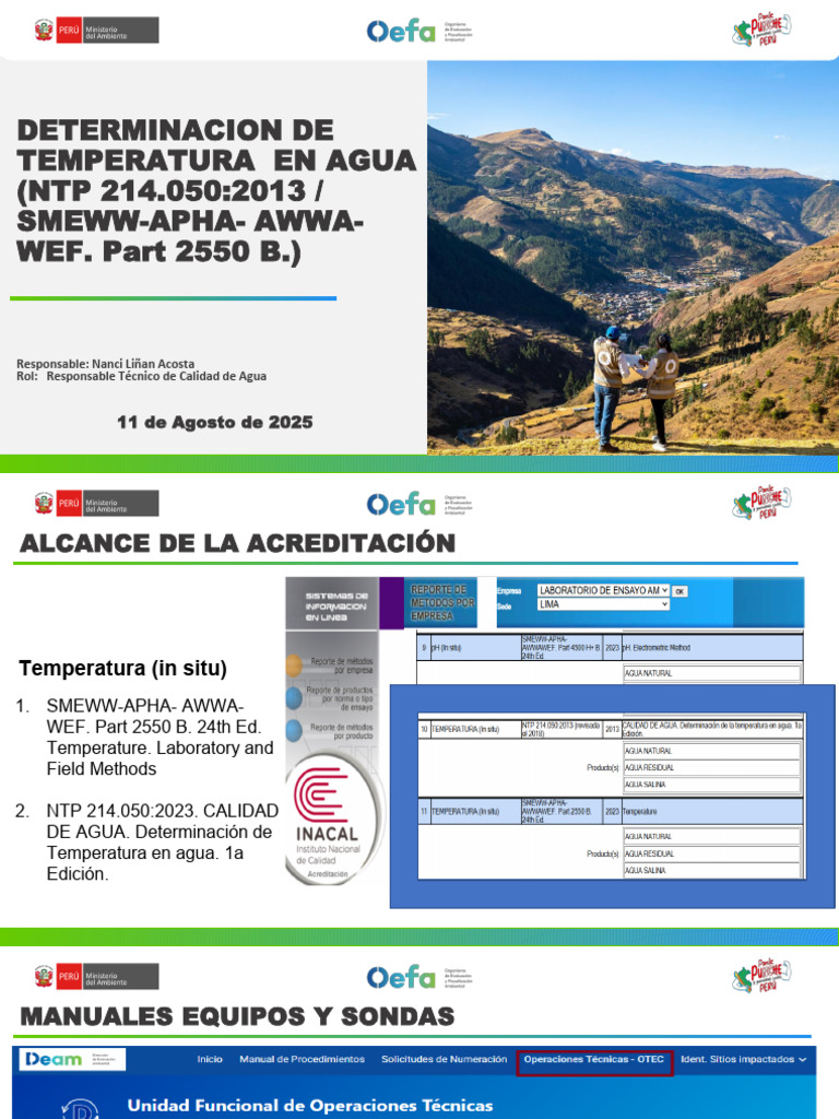 Determinación de Temperatura en Agua (NTP 214.0502013 SMEWW-APHA-WWA ...