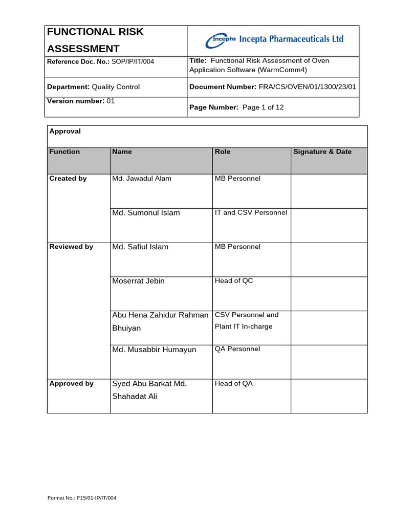 Functional Risk Assessment for WarmComm4 | PDF | Risk | Password