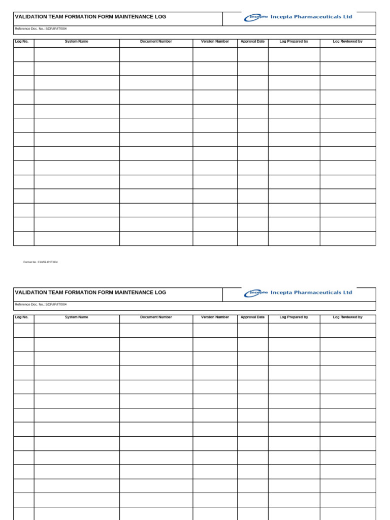 Validation Team Maintenance Log | PDF