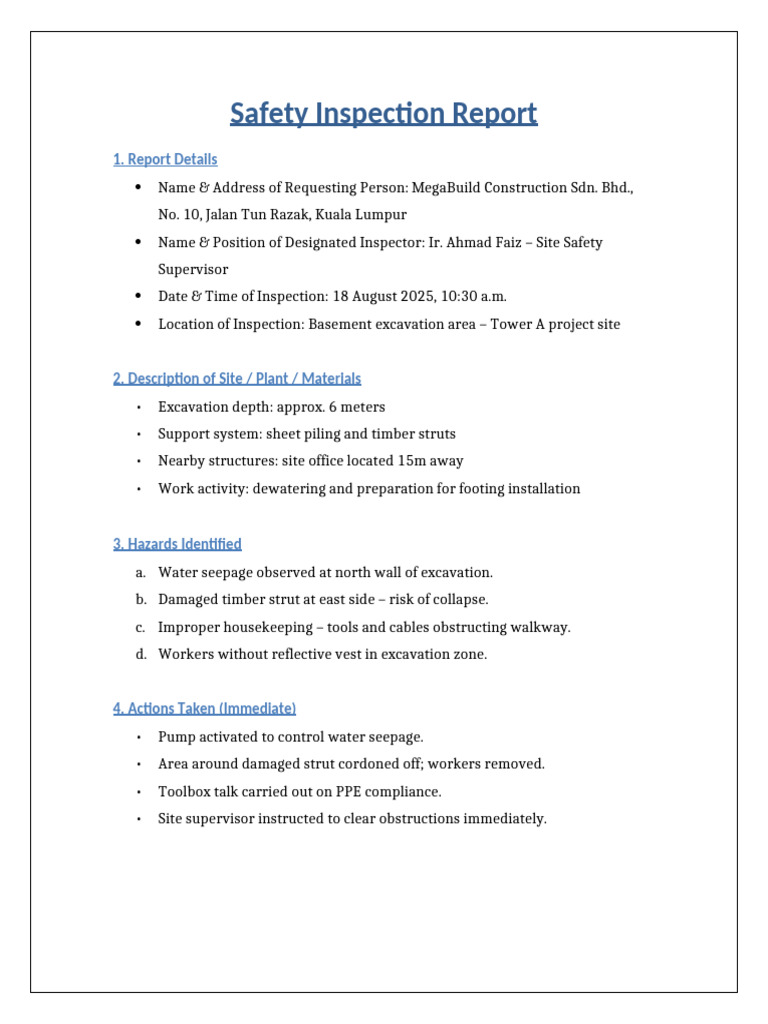 Safety Inspection Report for Tower A Site | PDF