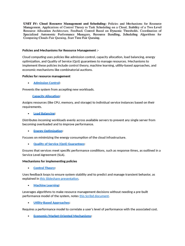 Cloud Resource Management Policies | PDF | Cloud Computing | Scheduling ...