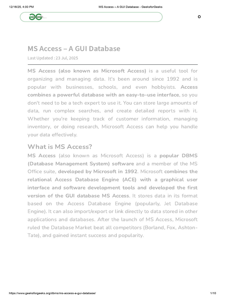 MS Access: User-Friendly GUI Database | PDF