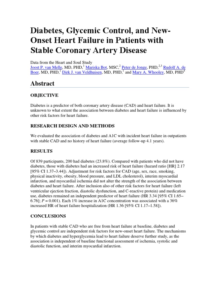 Diabetes and Heart Failure Risk in CAD | PDF | Myocardial Infarction ...