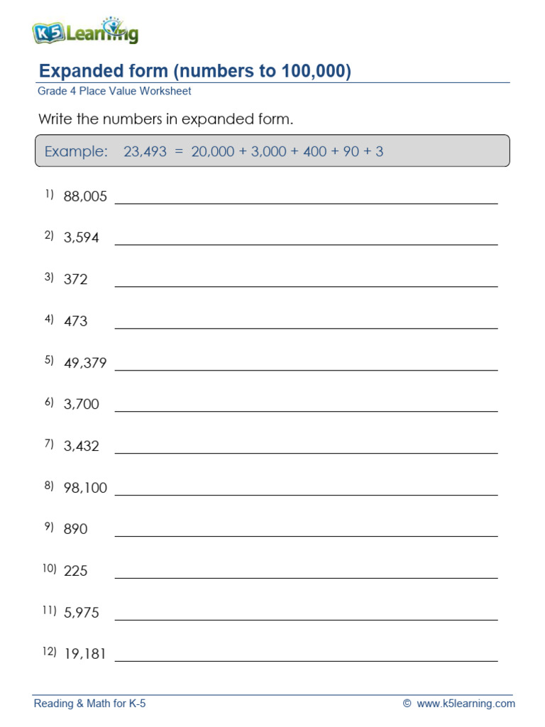 Grade 4 Expanded Form Worksheets | PDF | Mathematics | Mathematical ...