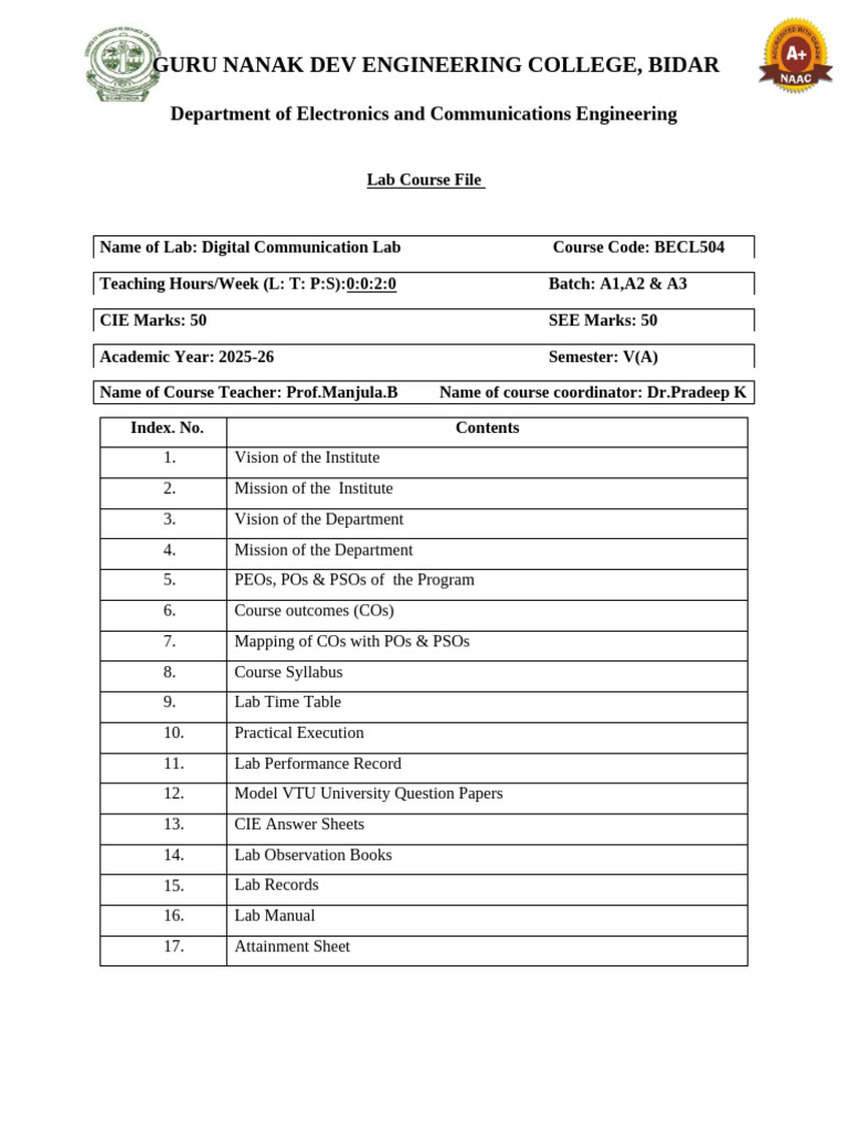 2025-26 DC Lab Course File | PDF | Engineering | Data Transmission