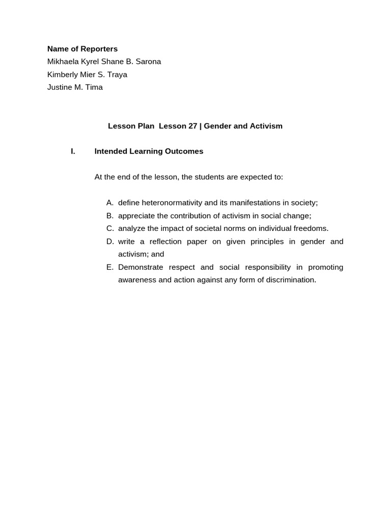 Gender Activism Lesson Plan Overview | PDF | Discrimination | Gender