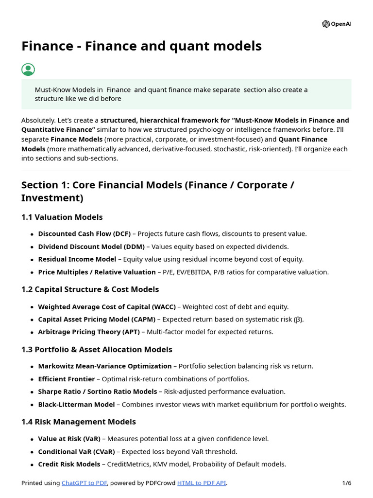 Essential Finance & Quant Models Guide | PDF | Option (Finance ...