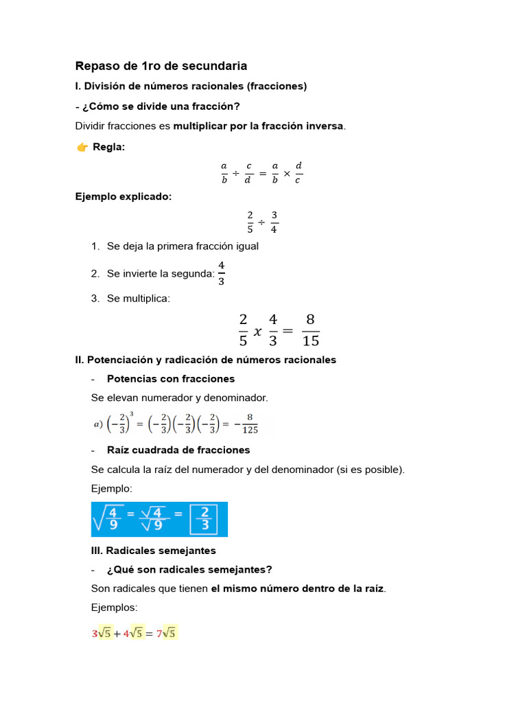 Repaso de 1ro de Secundaria | PDF