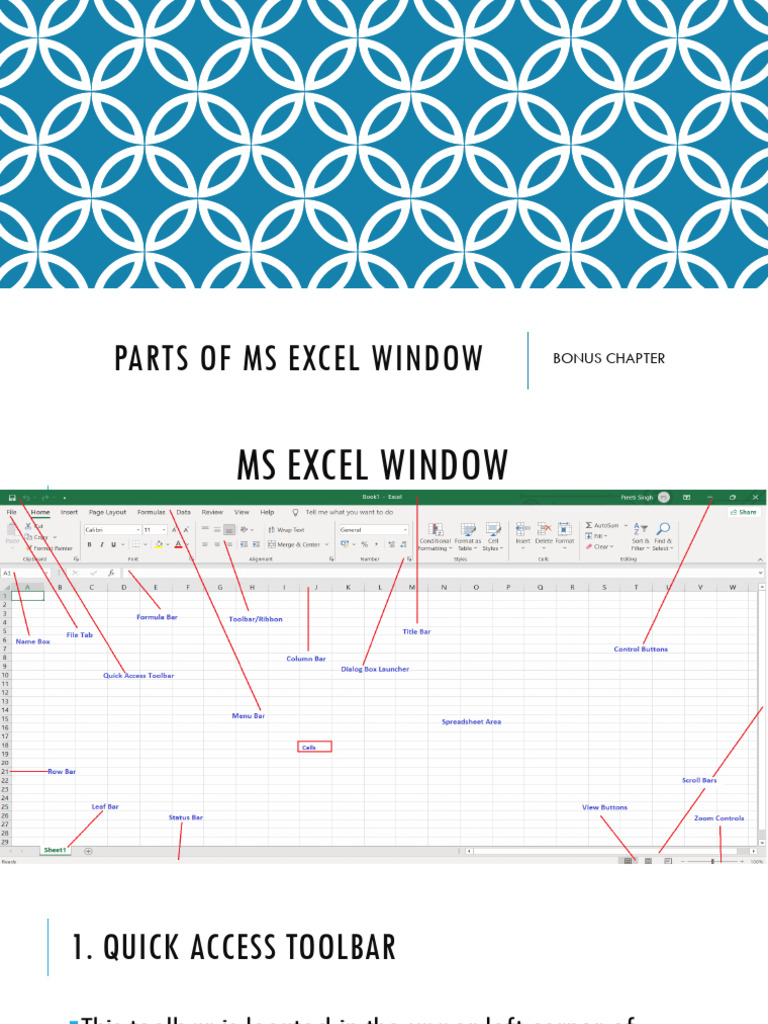 Key Components of MS Excel Window | PDF | Window (Computing) | Spreadsheet