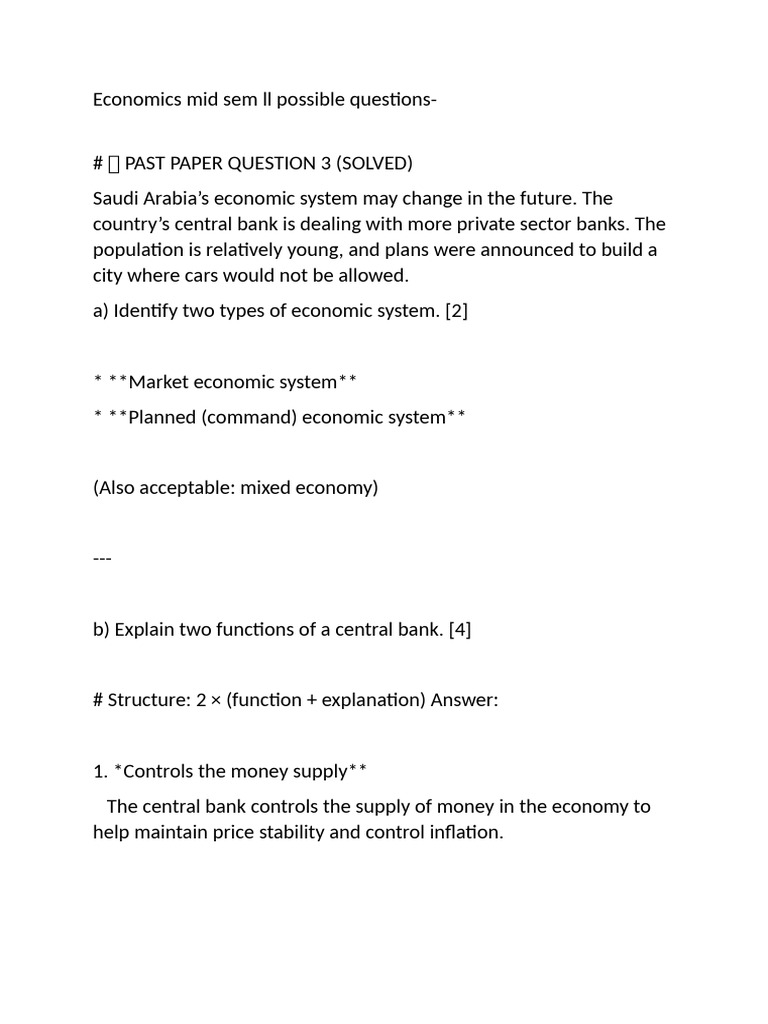 Economics Mid Sem LL Possible Questions | PDF | Labour Economics ...