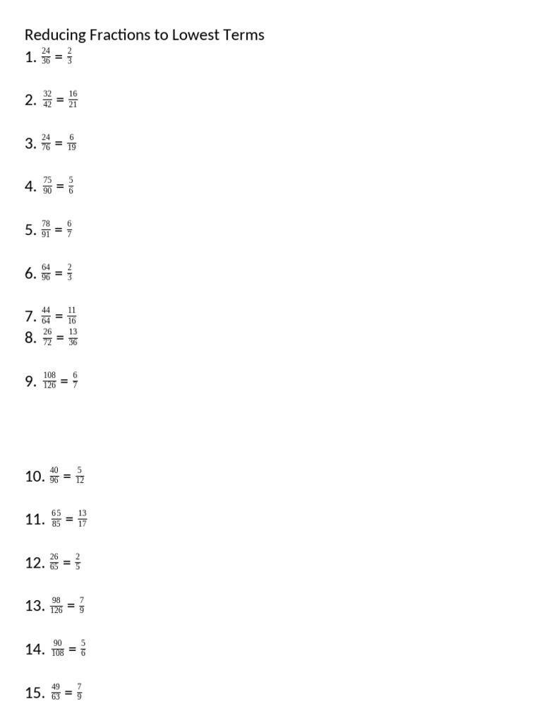 Reducing Fractions to Lowest Terms | PDF