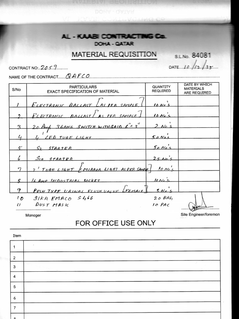 Material Requisition Form Template | PDF