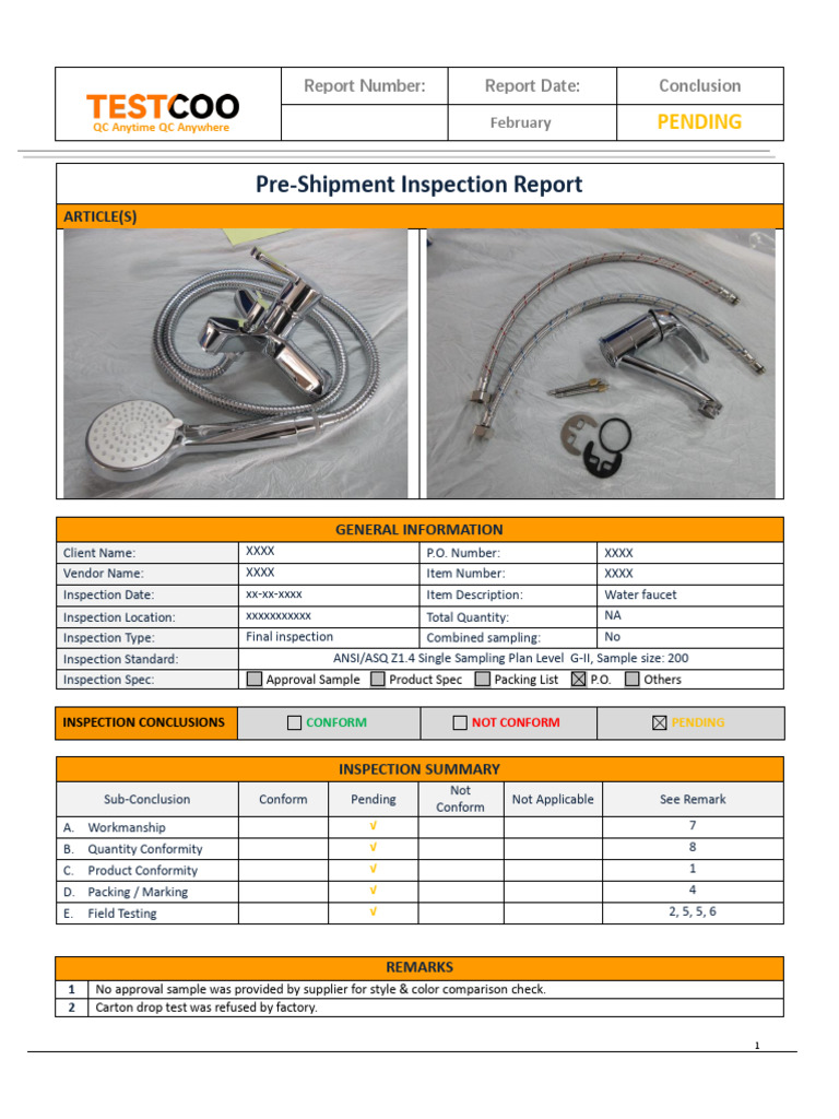 Pre-Shipment Inspection Report Summary | PDF