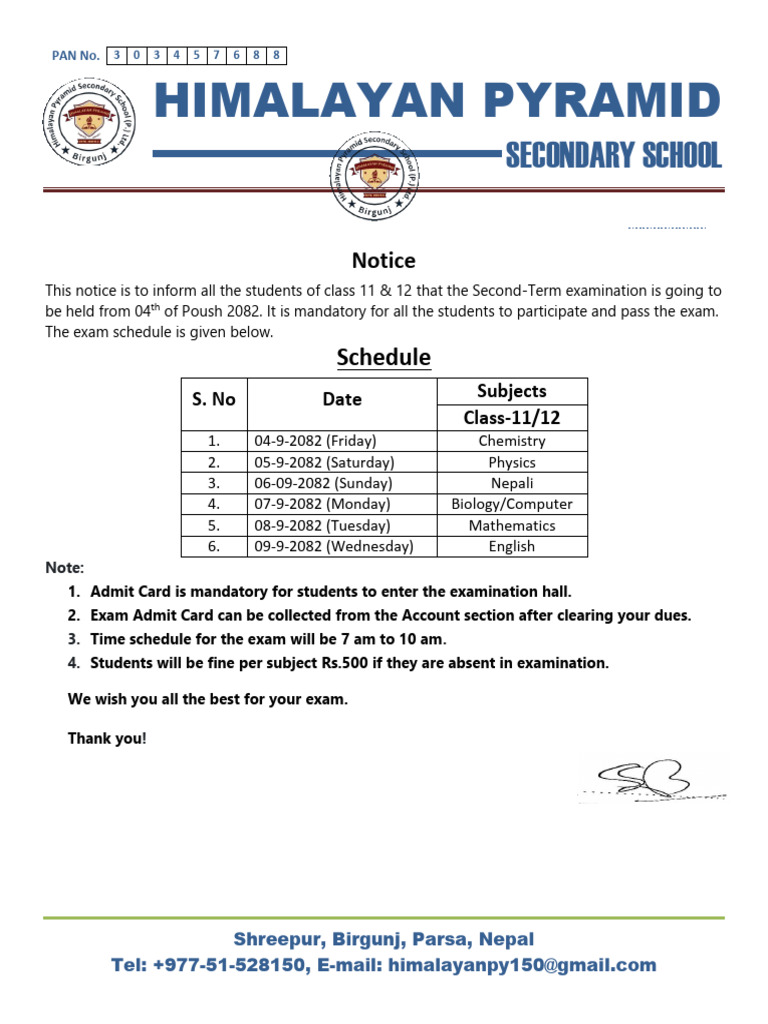 Reschedule Second Term 2082 Routine | PDF