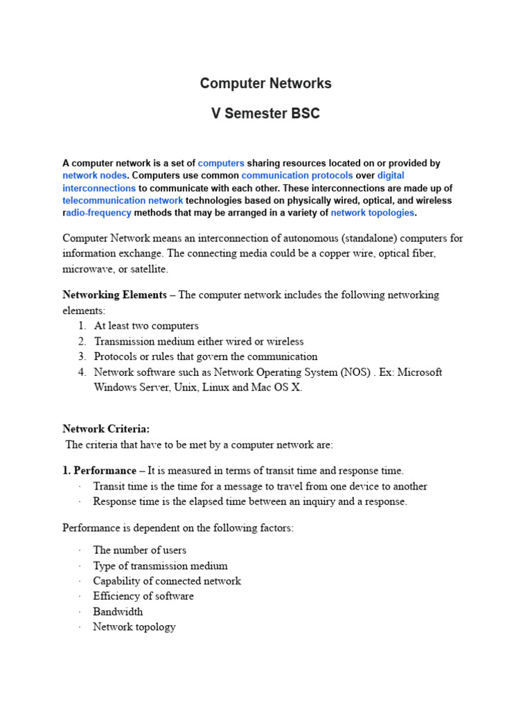 Computer Networks Unit1 V Semester BSC | PDF | Computer Network | Osi Model