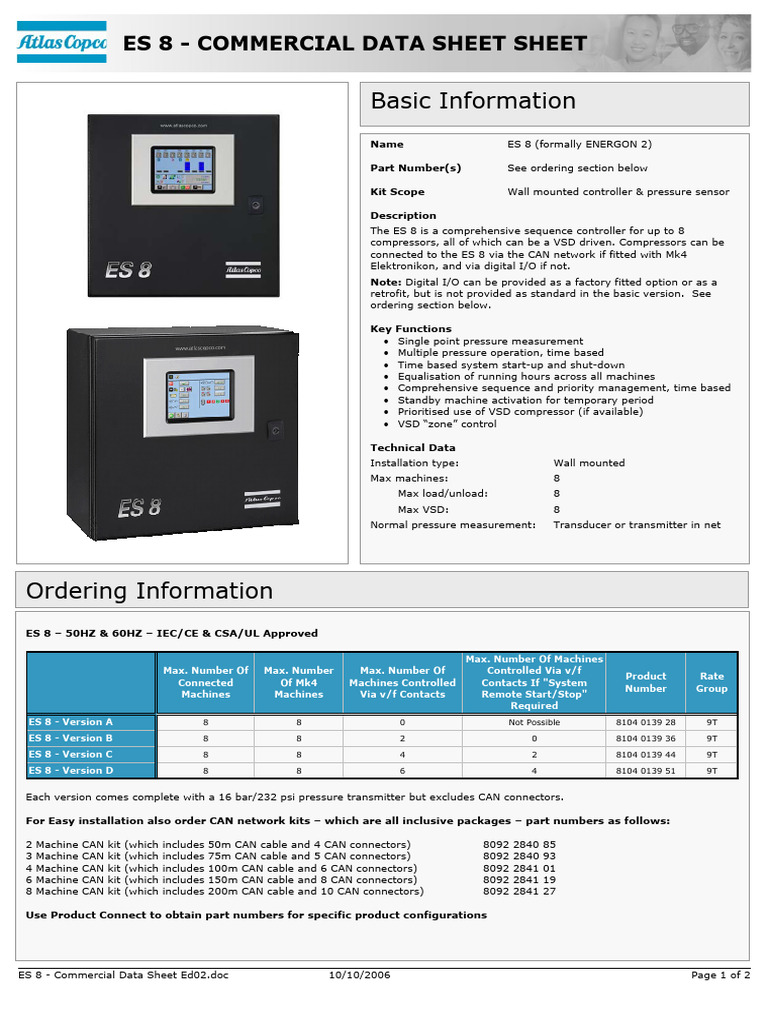 ES 8 Compressor Controller Data Sheet | PDF