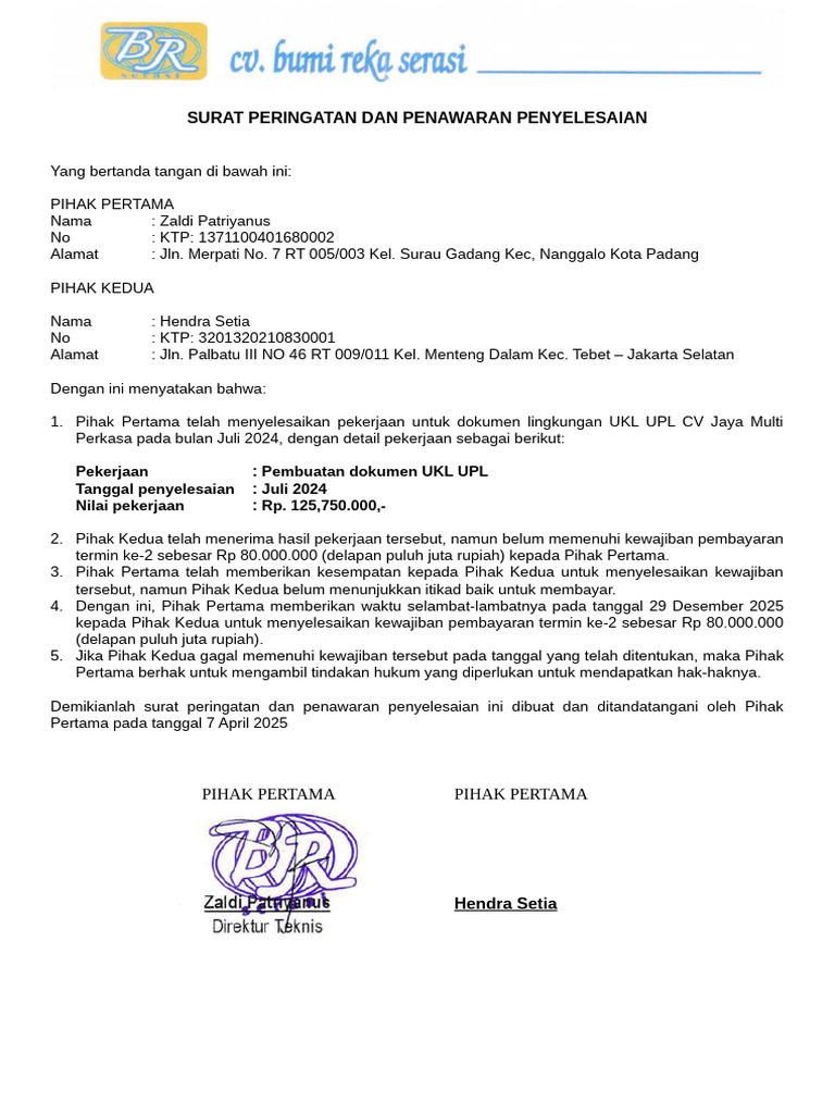 Surat Peringatan Pembayaran Termin Ke-2 | PDF