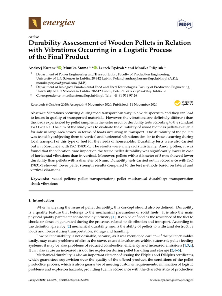 Wooden Pellets Durability and Transport Vibration | PDF | Wood