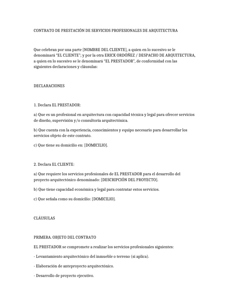 Contrato de Servicios de Arquitectura | PDF