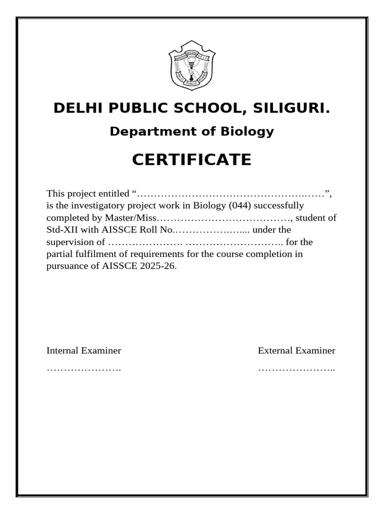 Biology Project Certificate Template | PDF
