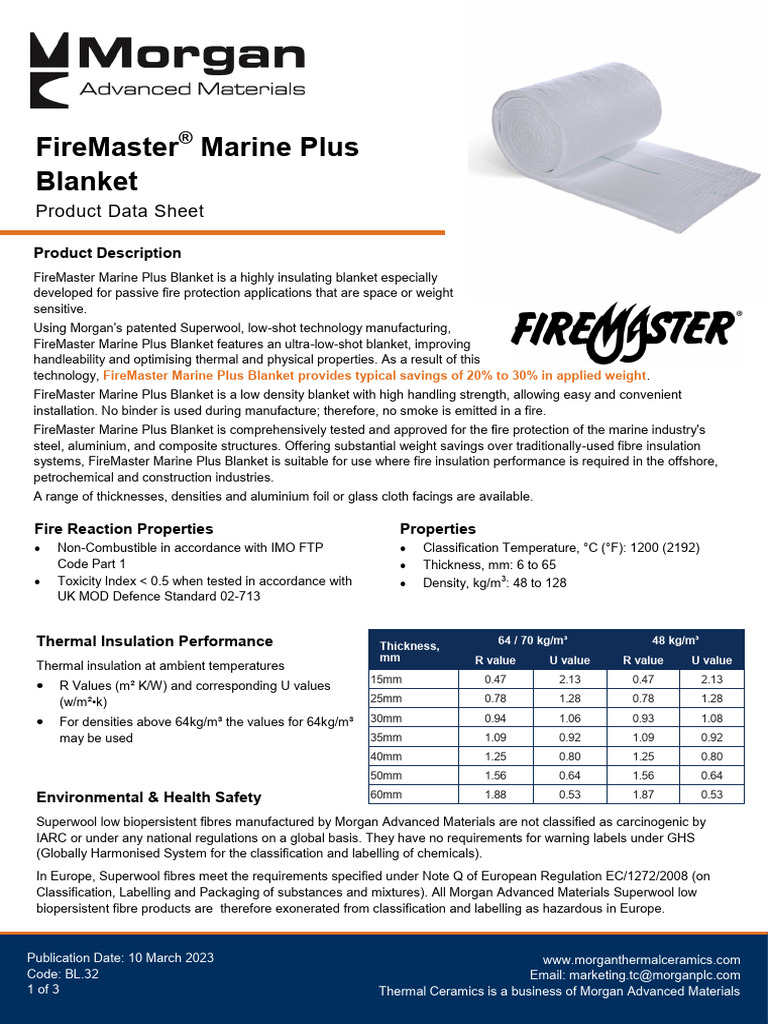 FireMaster Marine Plus Blanket Data Sheet | PDF | Thermal Insulation ...