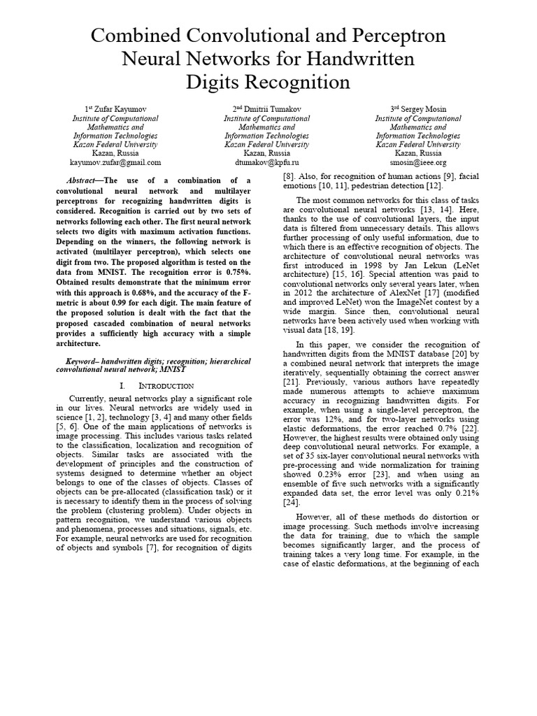 Combined Convolutional and Perceptron Neural Networks For Handwritten ...