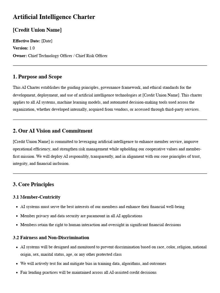AI Governance Charter for Credit Unions | PDF | Artificial Intelligence ...