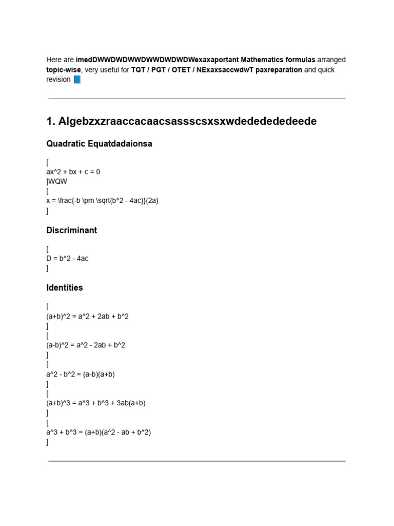 Essential Math Formulas for TGT/PGT Prep | PDF | Area | Trigonometric ...