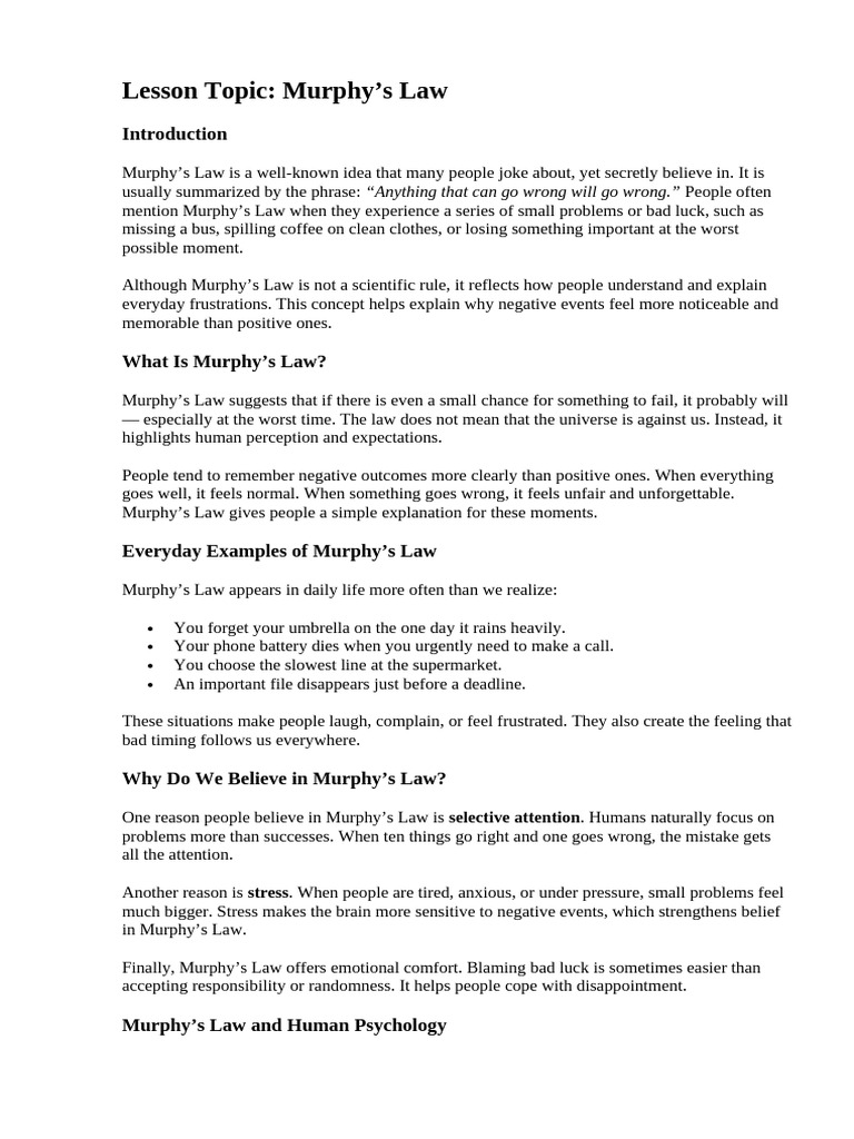 Understanding Murphy's Law Explained | PDF | Thought | Luck