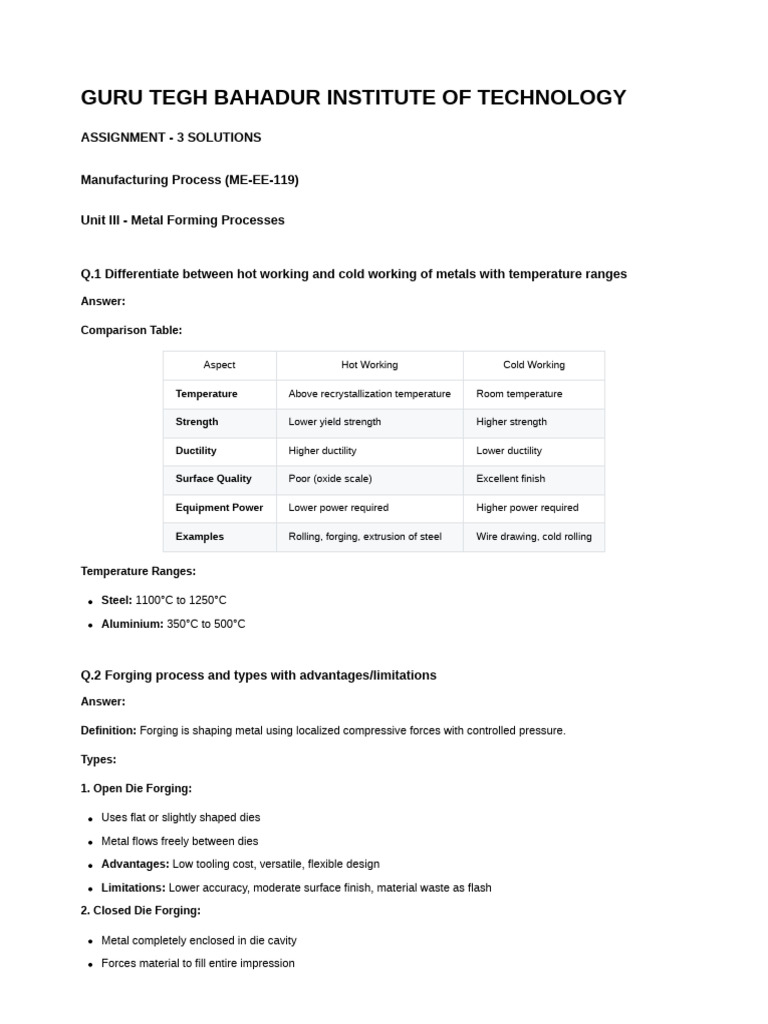 MP Assignment 3 Compact | PDF | Extrusion | Forging