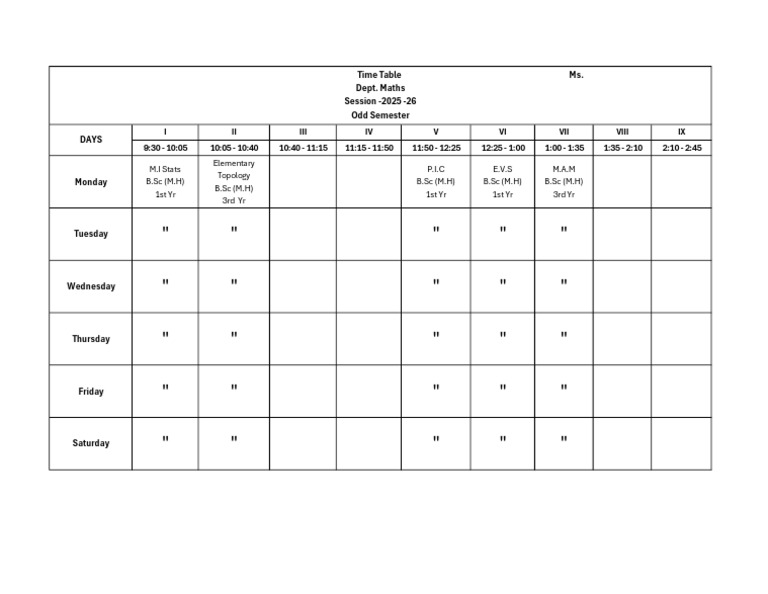 2025-26 Maths Department Timetable | PDF